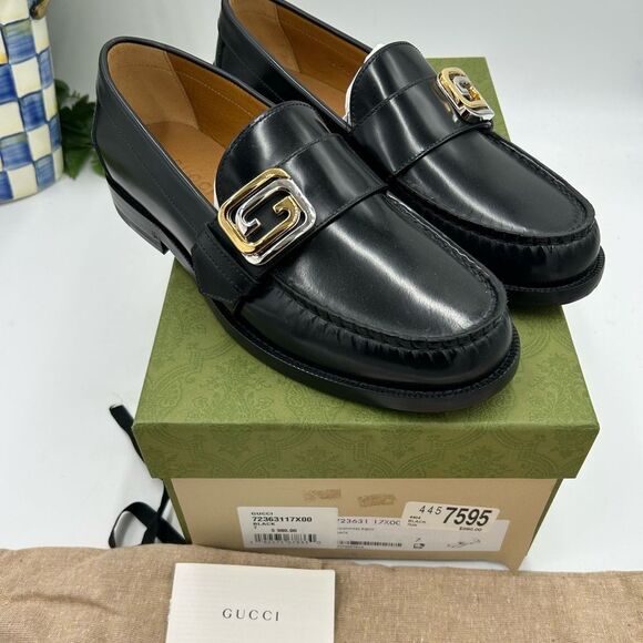Men’s Gucci interlocking G leather loafers size 7 fits eight US made in Italy - Picture 1 of 7